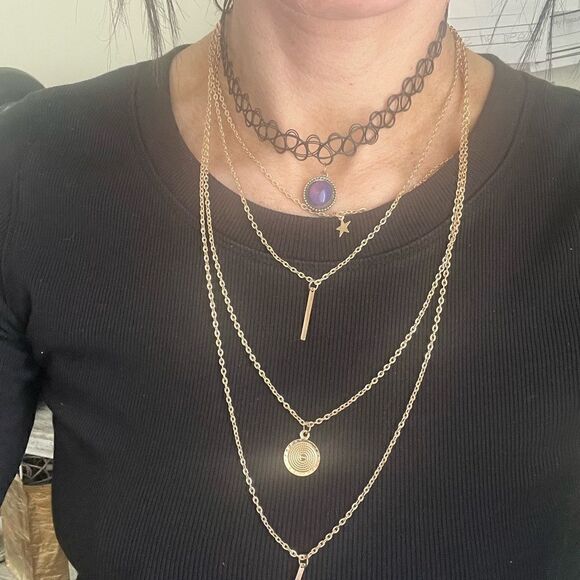 Four Layer Gold Boho Layering Necklaces - Picture 1 of 4